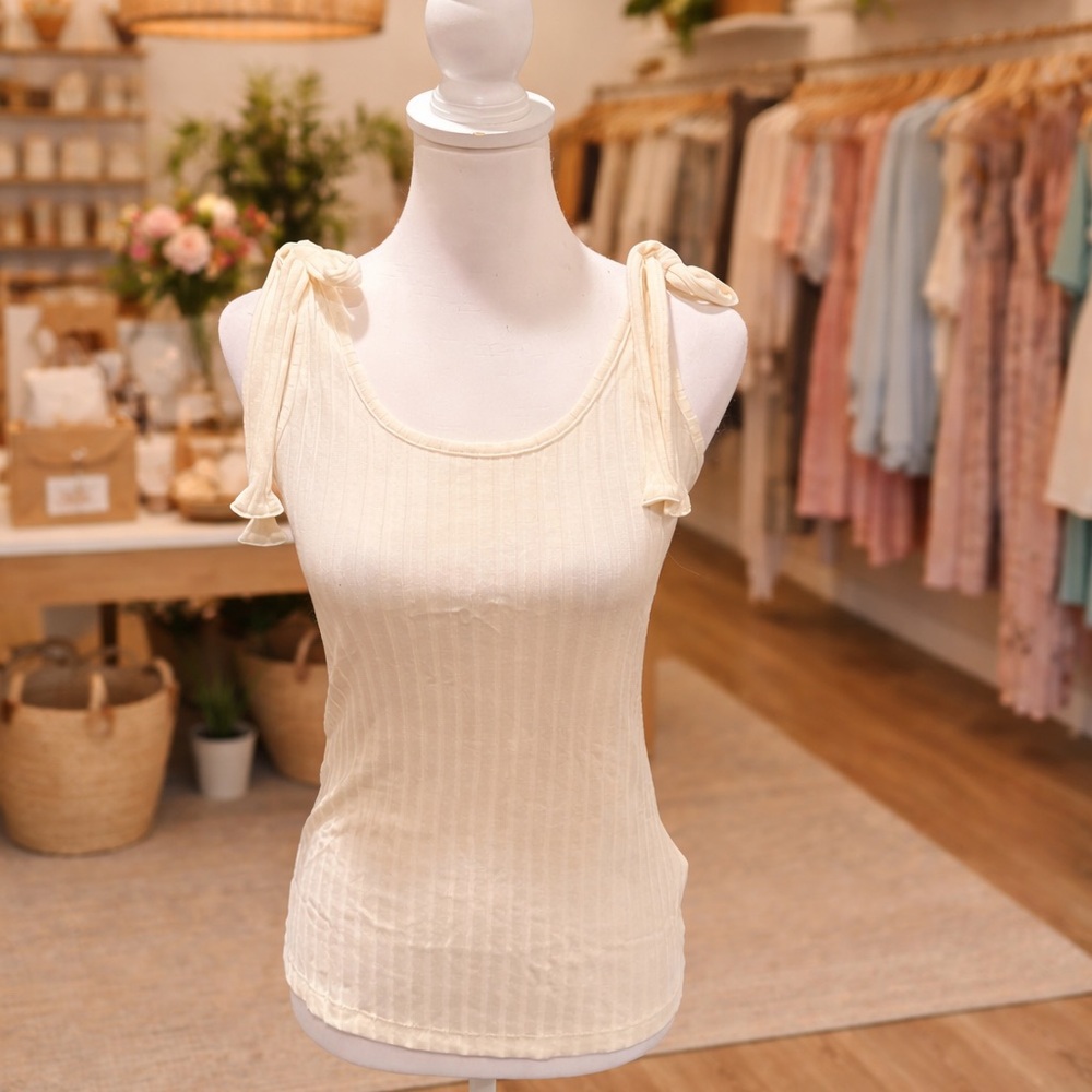 White Birch Ribbed Tie Strap Tank Top Stretchy Boutique S-3X